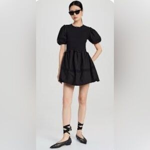 En Saison Black Puff Sleeve Babydoll Dress Size M 100 % Cotton